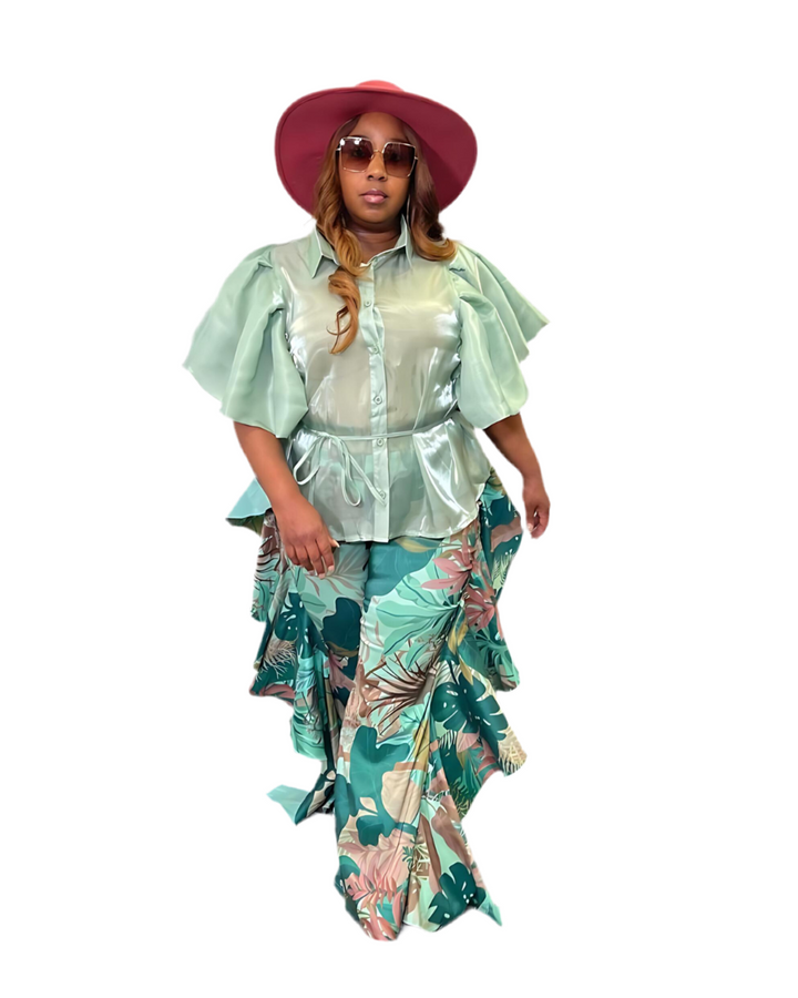 Floral Ruffle High Waist Pants