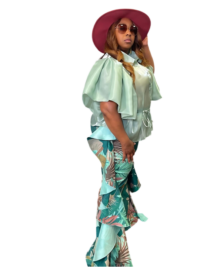 Floral Ruffle High Waist Pants