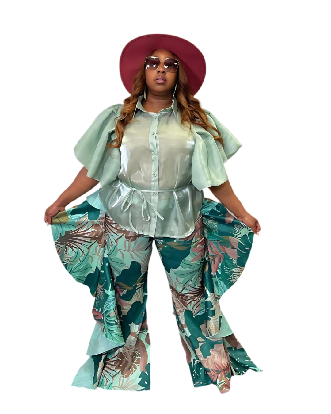 Floral Ruffle High Waist Pants