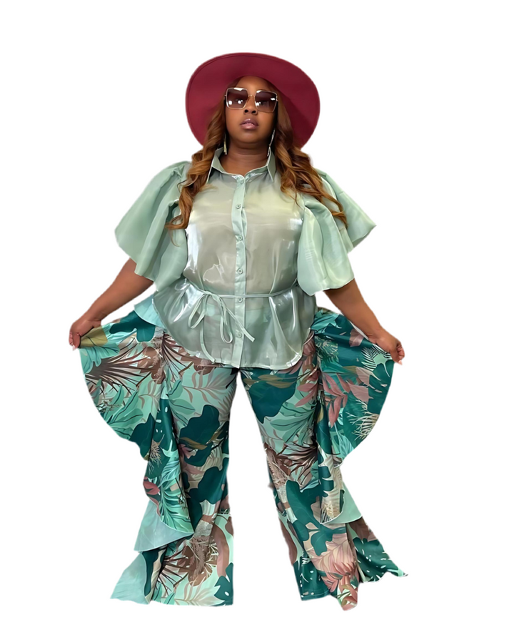 Floral Ruffle High Waist Pants