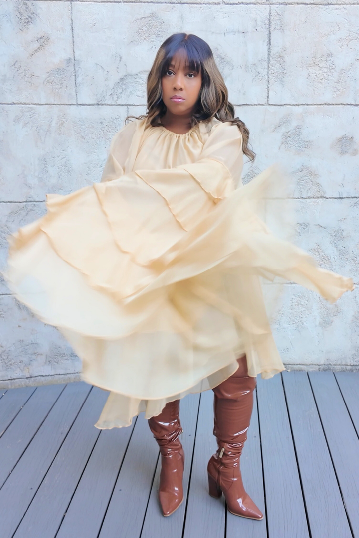 Golden Cascade Dress