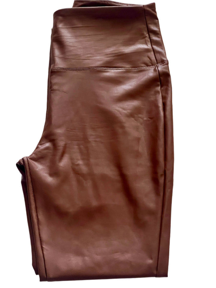 High Waisted Vegan Leather Leggings Assorted Colors(Carmel, Chocolate, Black, Wine, Olive, Purple